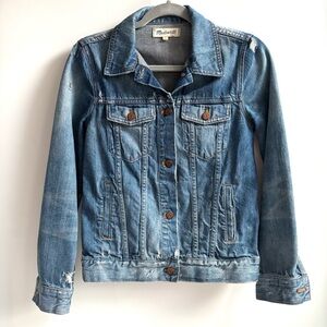 Madewell Ripped Distressed Blue Denim Jean Jacket Ellery Wash Size Small